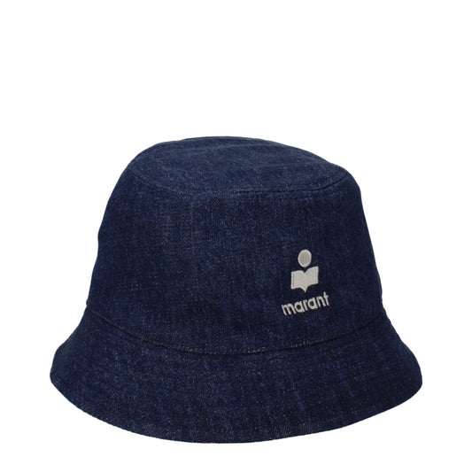 Isabel Marant Blue Cotton Bucket Hat with front logo, 100% cotton, MPN: CU001XFCB3C04A30BU, stylish and trendy accessory.