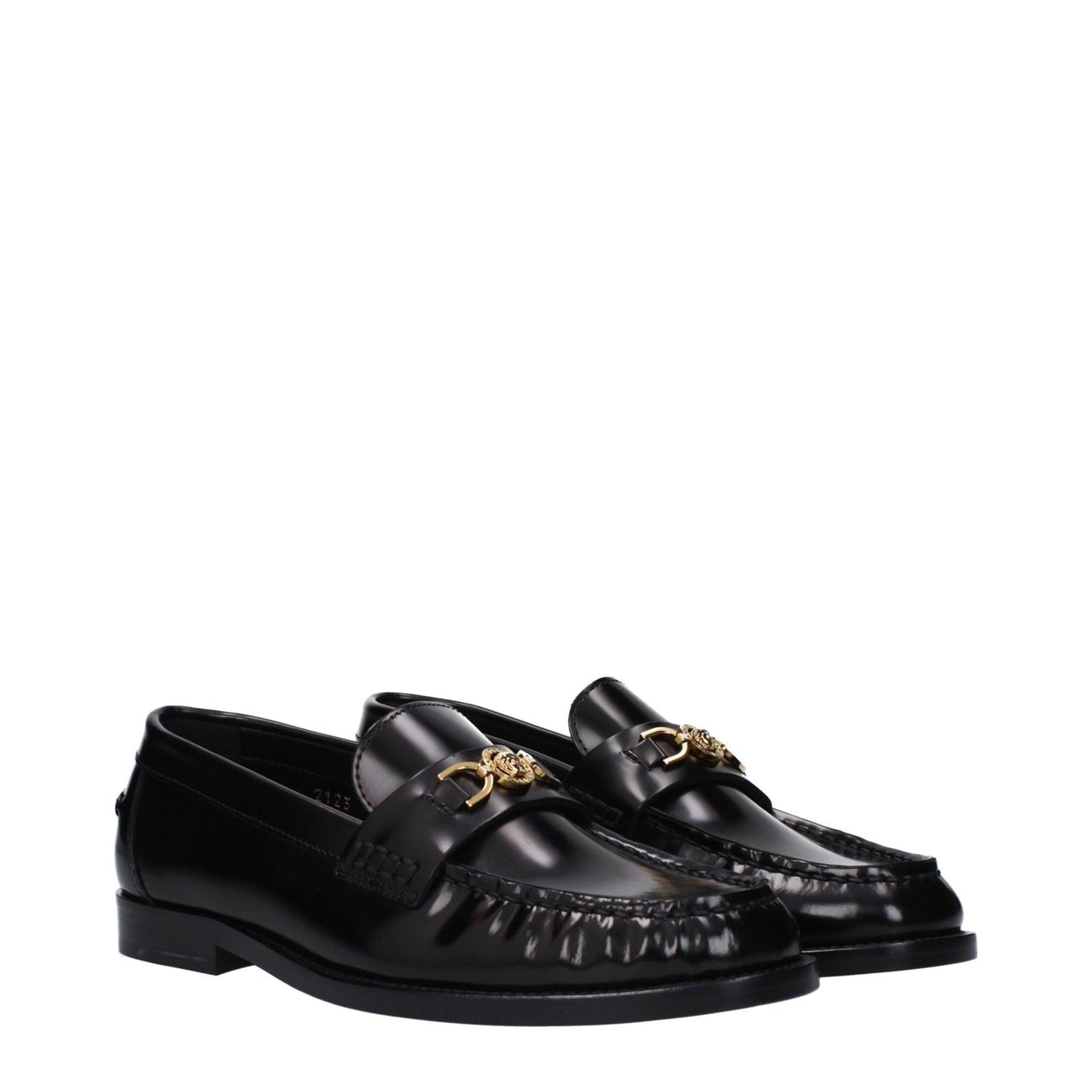 Versace Black Leather Slip-On Loafers