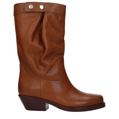 Isabel Marant Brown Leather Ankle Boots with vintage effect and button closure, mid heels, square toe, ideal for casual style.