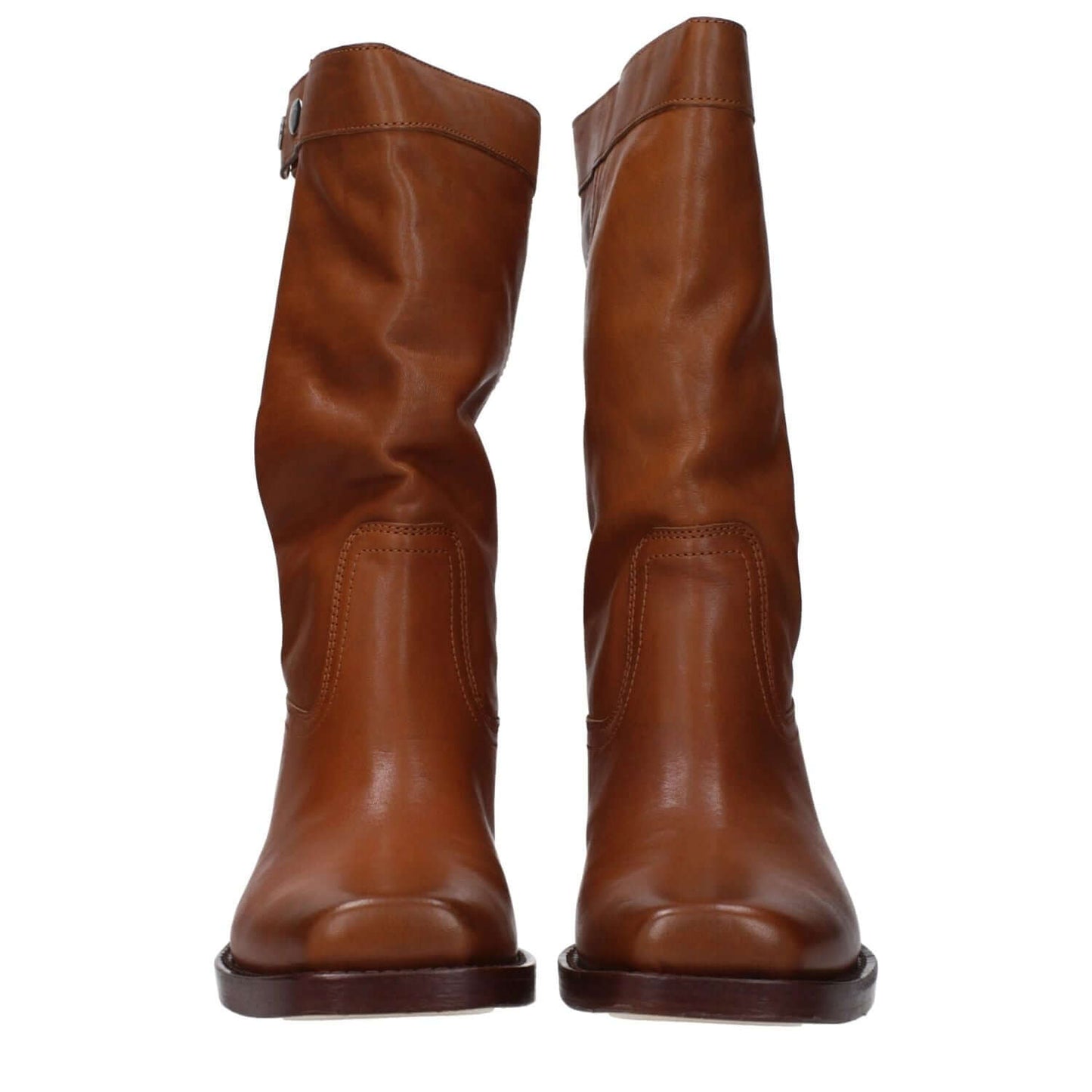 Isabel Marant Brown Leather Ankle Boots with vintage and aged effect, square toe and button closure, 4 cm mid heel height.