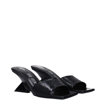 The Attico Black Leather Flat Sandals