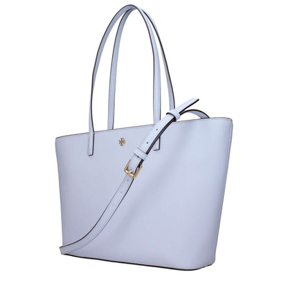 Tory Burch Light Blue Leather Shoulder Bag with adjustable and removable strap featuring front logo.
