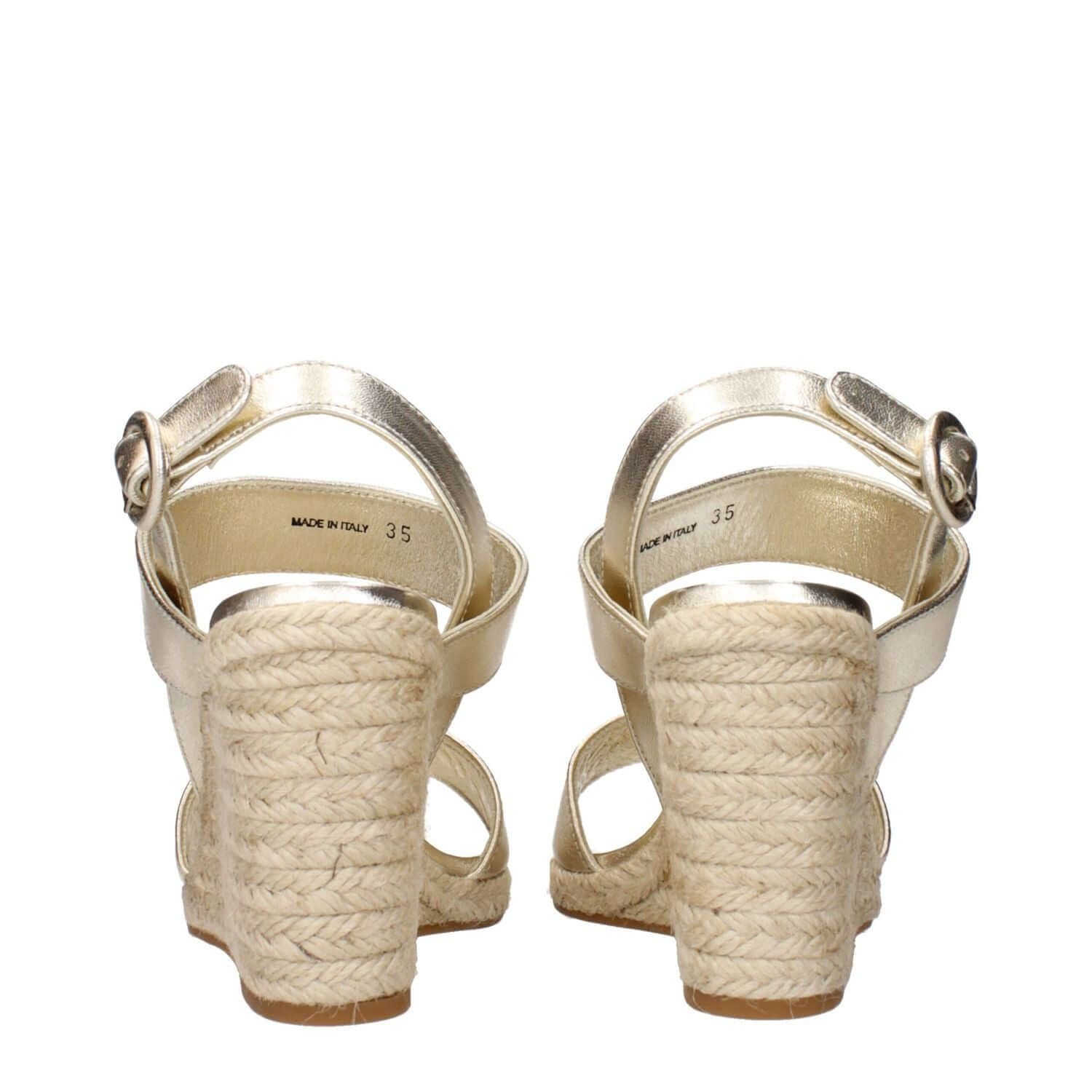 Prada Gold Leather Wedge Sandals