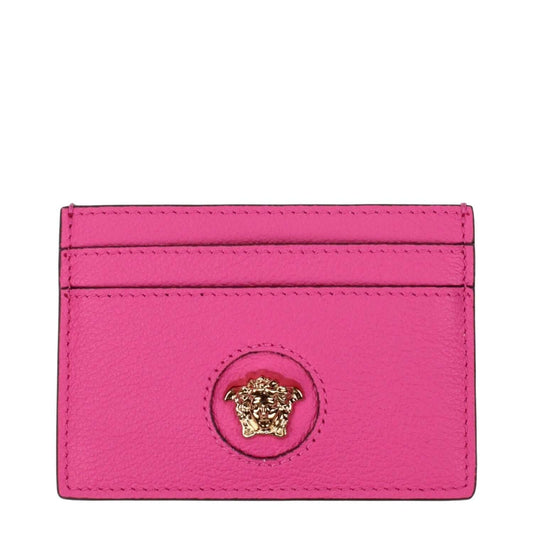 Versace Pink Leather Cardholder with front detail and back logo on fuchsia leather, MPN 1008105DVIT2T1P86V, code F83546.