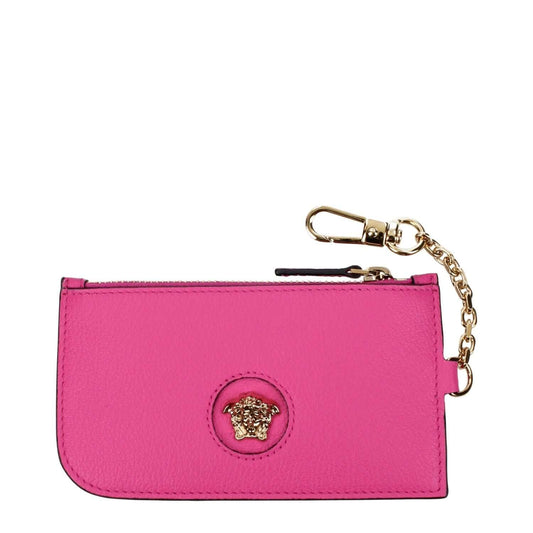 Versace Pink Leather Wallet with back logo and chain, fuchsia coin purse, product code F83455, MPN 1008104DVIT2T1P86V.