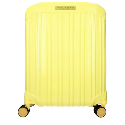 Piquadro Yellow Polycarbonate Luggage And Travel with TSA lock, USB port, and adjustable handle, perfect for modern travelers.