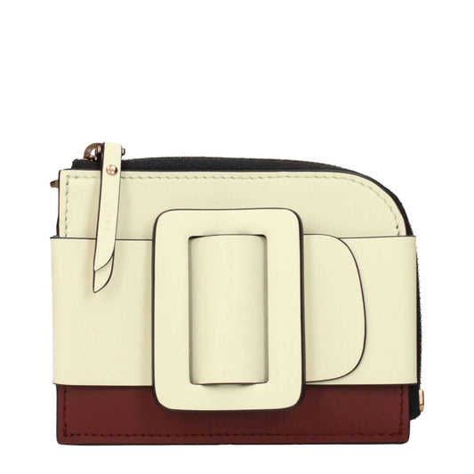 Boyy Beige Leather Cardholder with buckle, removable handle, and front detail in two-tone bleached lemon and cognac colors.