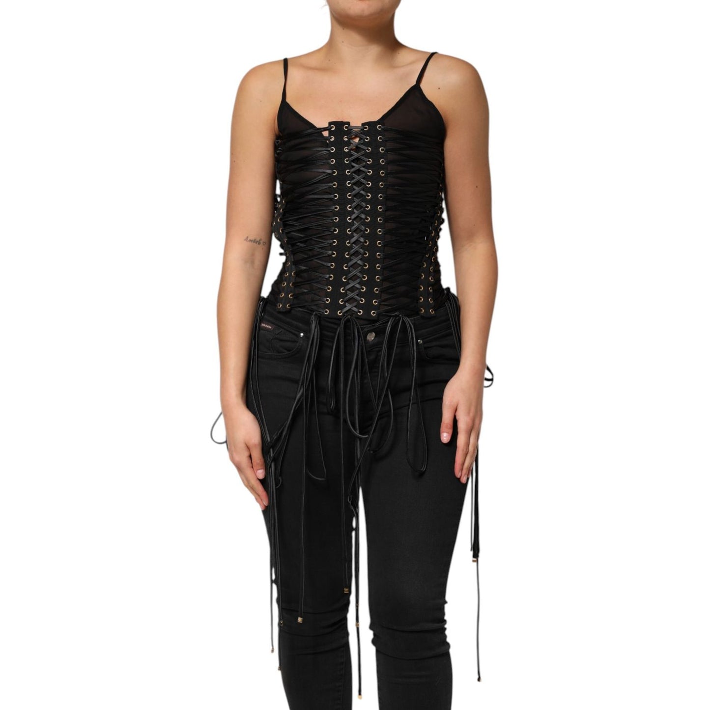 Dolce & Gabbana Black Eyelet Embellished Corset Style Top
