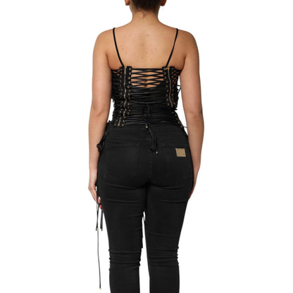 Dolce & Gabbana Black Eyelet Embellished Corset Style Top