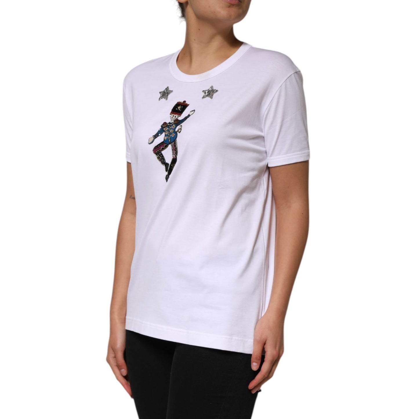 Dolce & Gabbana White Cotton Sequin Embellished Top T-shirt