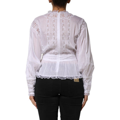 Dolce & Gabbana White Cotton Floral Lace Long Sleeves Top