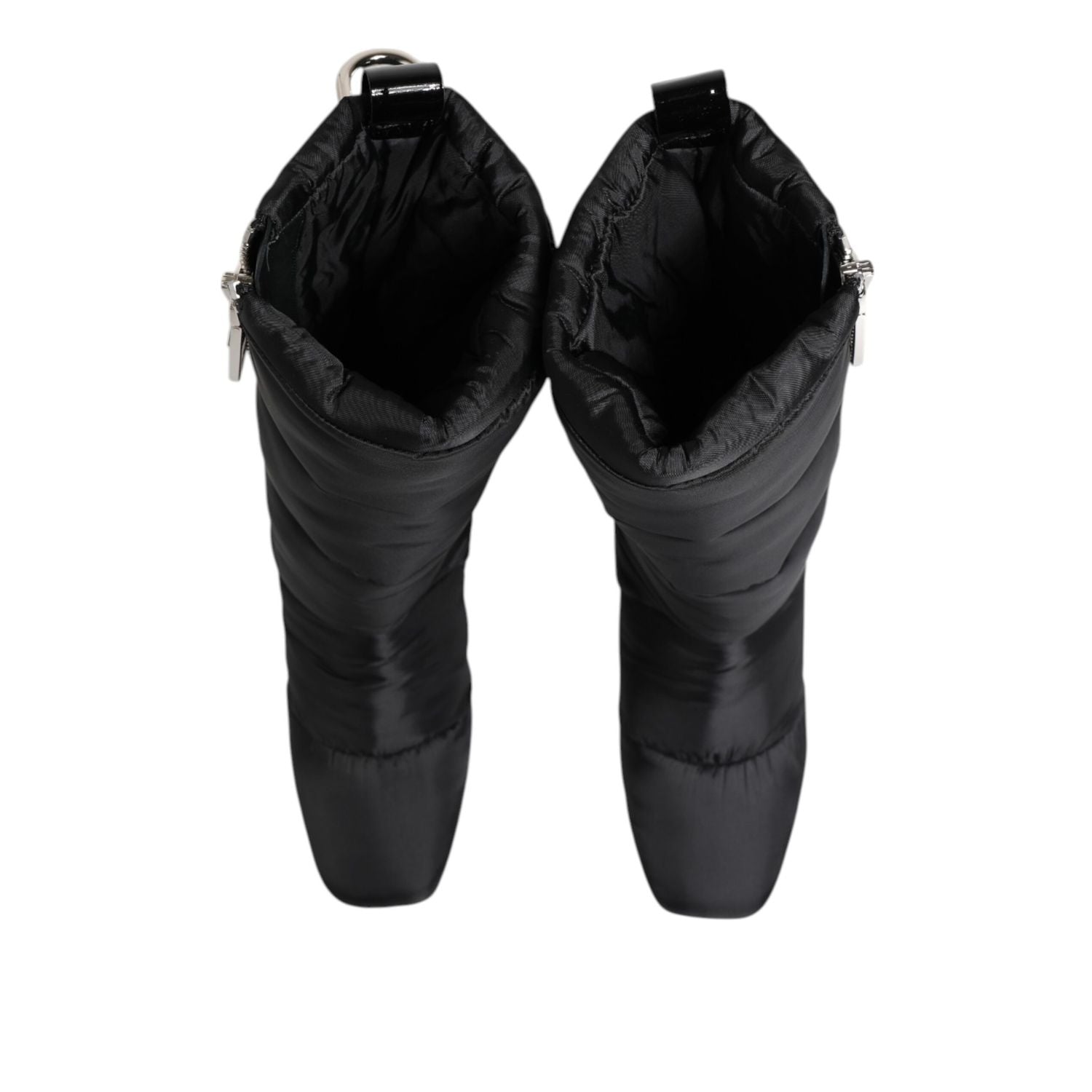 Dolce & Gabbana Black Padded Mid Calf Logo Heel Boots Shoes