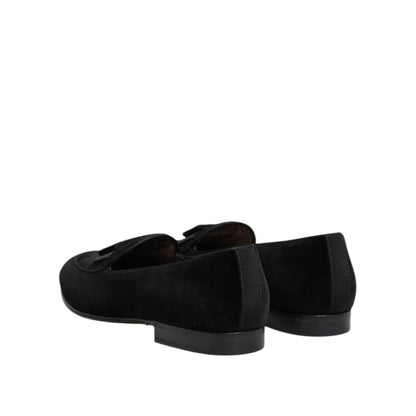 Dolce & Gabbana Black Velvet Loafers Formal Men Dress Shoes