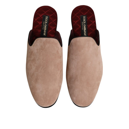 Dolce & Gabbana Beige Suede Leather Slides Flat Slipper Shoes