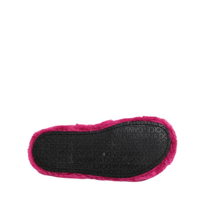 Dolce & Gabbana Pink Acrylic Faux Fur Mens Flats Sandals Shoes