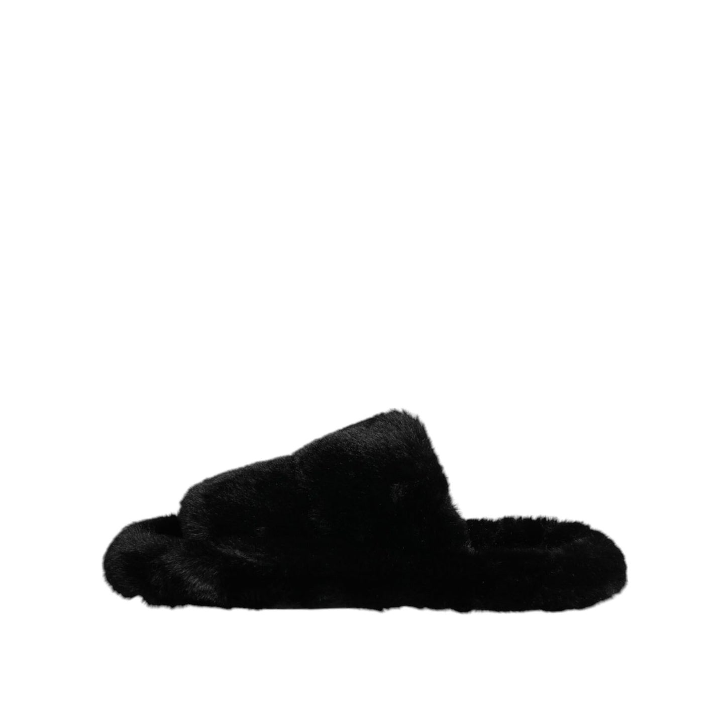Dolce & Gabbana Black Faux Fur Flats Men Sandals Shoes