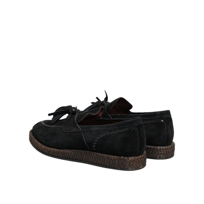 Dolce & Gabbana Black Suede Tassel Embellished Loafers Shoes