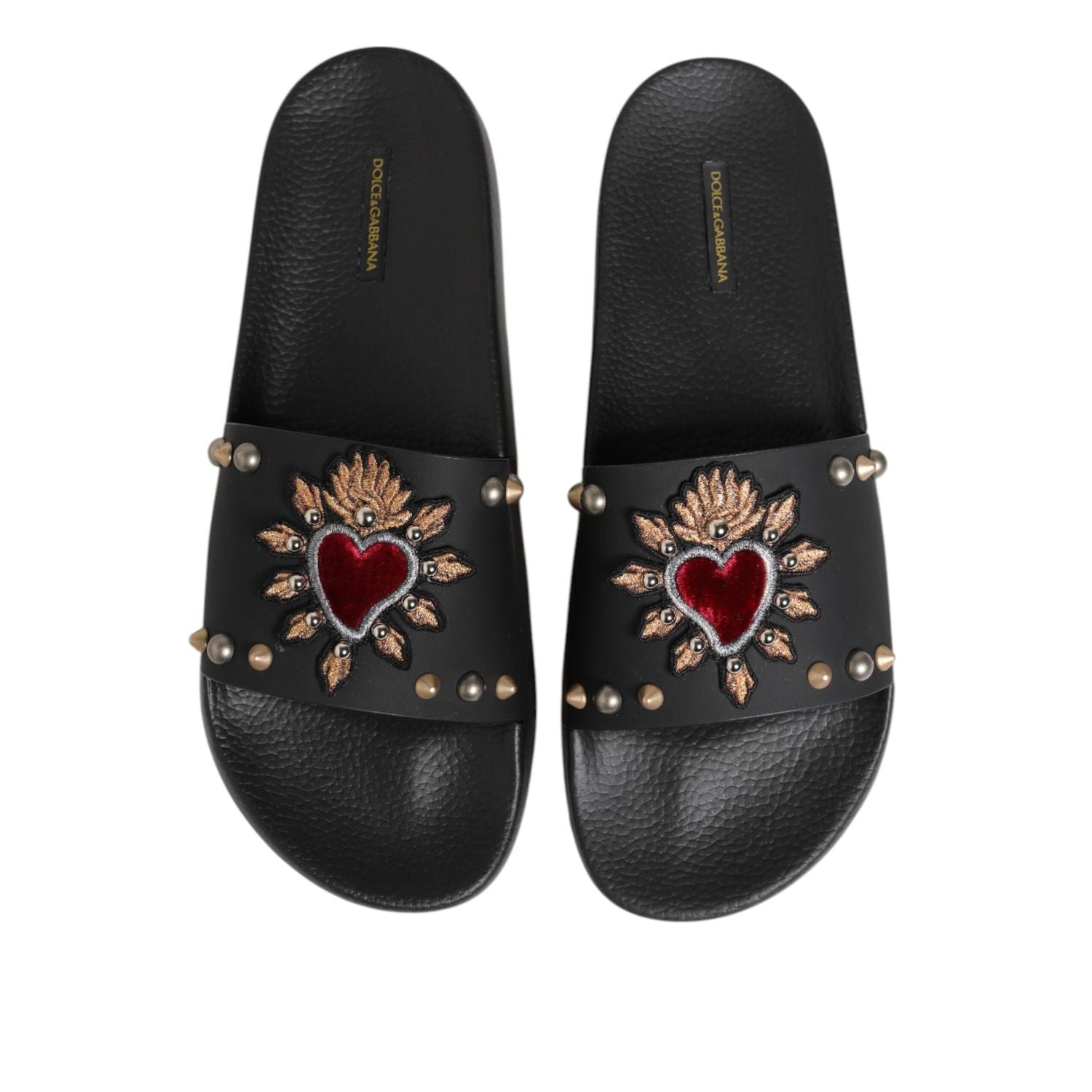 Dolce & Gabbana Black Rubber Sacred Heart Slides Men Beachwear Shoes