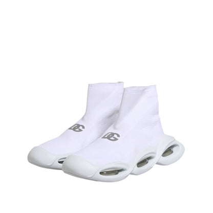 Dolce & Gabbana White Silver Slip On Wave Socks Sneakers Shoes