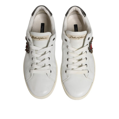 Dolce & Gabbana White Silver Sacred Heart Men Sneakers Shoes