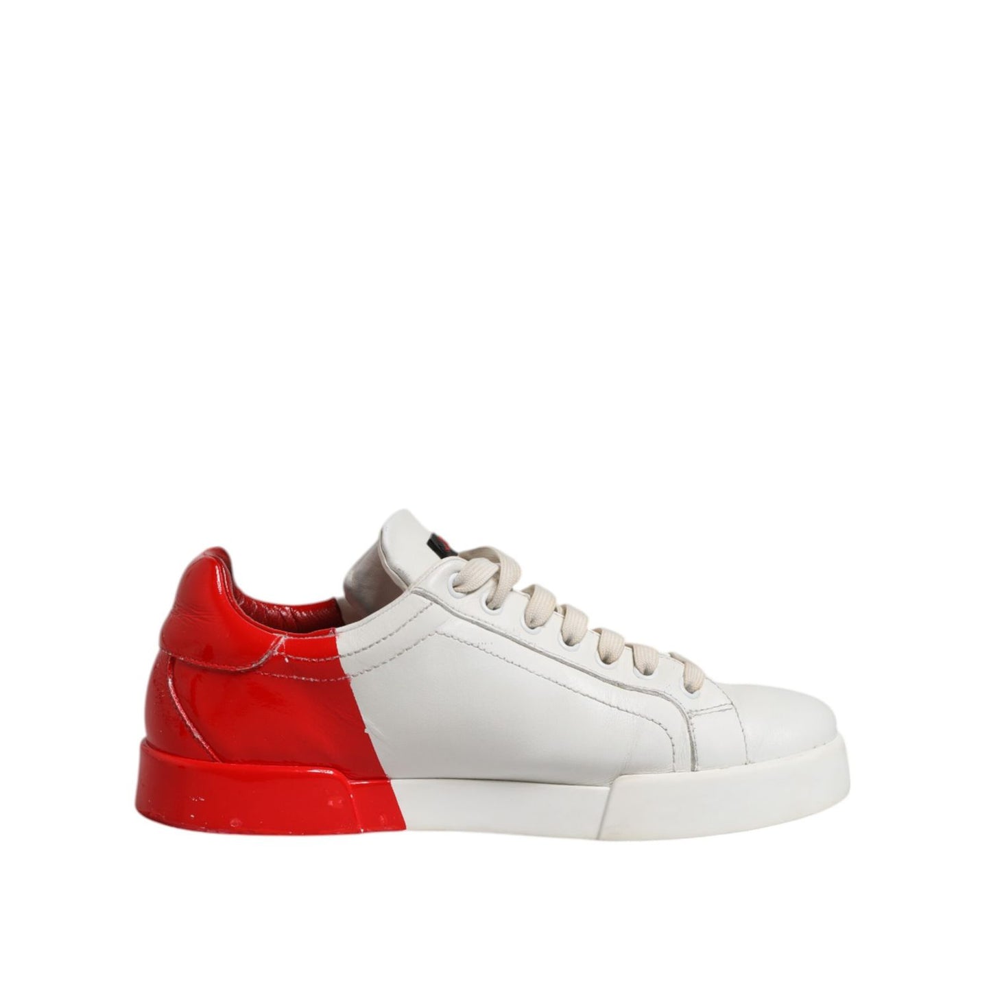 Dolce & Gabbana White Red Leather Logo Low Top Sneakers Shoes