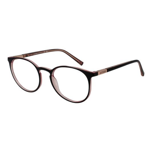 Guess Black Unisex Glasses Frame in full-rim stainless steel, featuring round lenses, demo glasses, and branded case included.