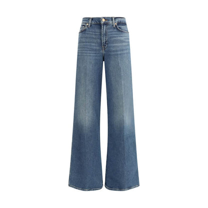 7FOR Blue Cotton Flared Jeans with vintage style, wide leg and high waist, made from Luxe Vintage denim. Perfect retro aesthetic for AW25.