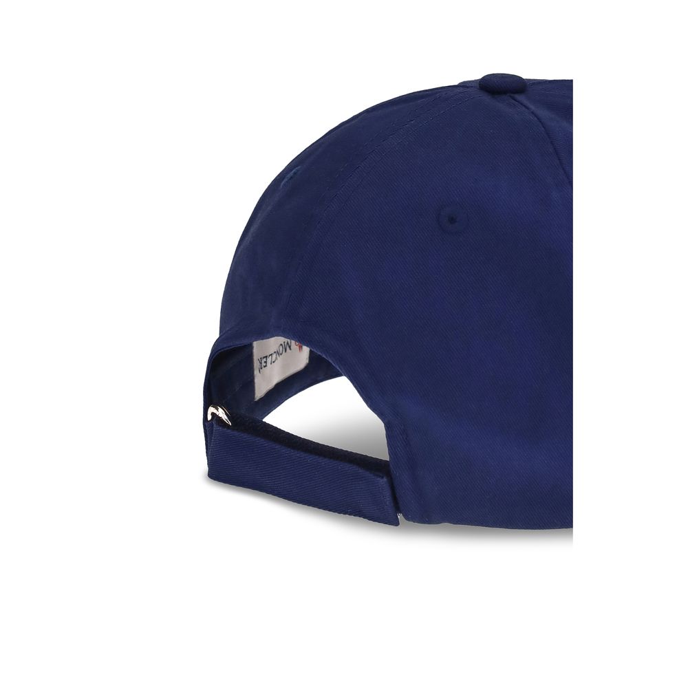 Moncler x Donald Glover Blue Cotton Cap (Baseball Hat) featuring durable gabardine fabric and logo reinterpretation, adjustable back view.