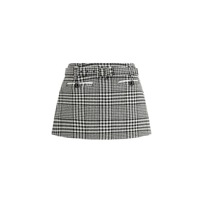 Self-Portrait Multicolor Polyester Short And Mini Shorts in houndstooth wool, featuring buttons and removable belt, front view.