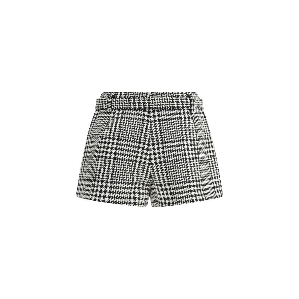 Self-Portrait Multicolor Polyester Short And Mini Shorts, houndstooth wool design, side zipper, removable belt, round buttons detail.