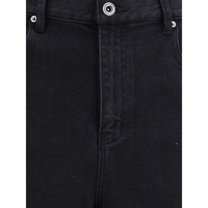 Close-up of Self-Portrait Black Cotton High-Waisted Jean with button closure and curved leg design for AW25 season.