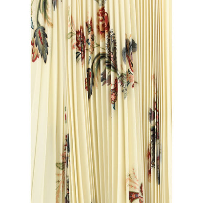 Close-up of Etro Yellow Polyester Midi Skirt with floral pleated design, emphasizing the brand's romantic aesthetic.