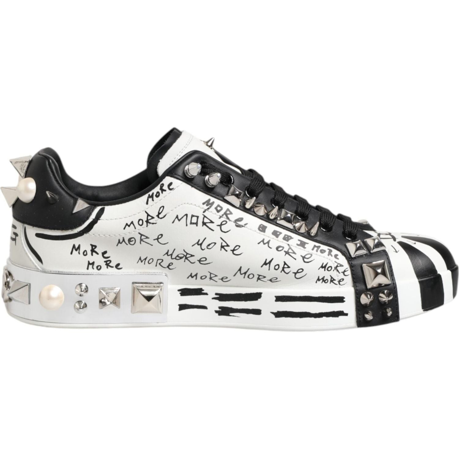 Dolce & Gabbana Black White Studded Low Top Sneakers Shoes