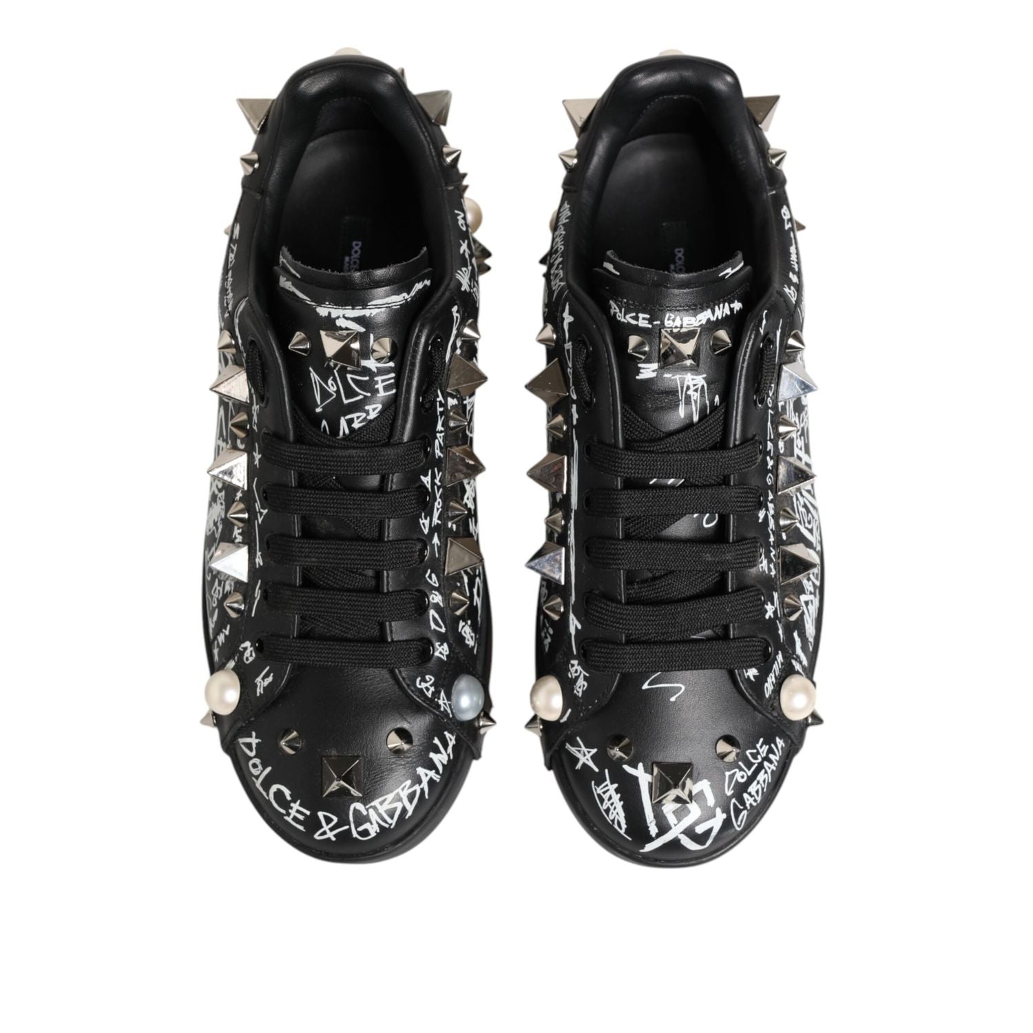 Dolce & Gabbana Black Portofino Stud Embellished Sneakers Shoes