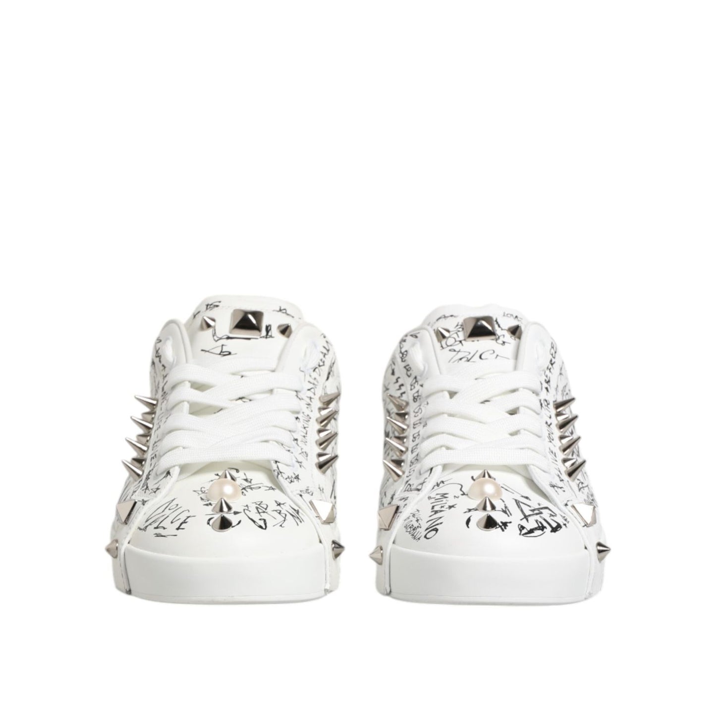 Dolce & Gabbana White Portofino Stud Embellished Men Sneakers Shoes
