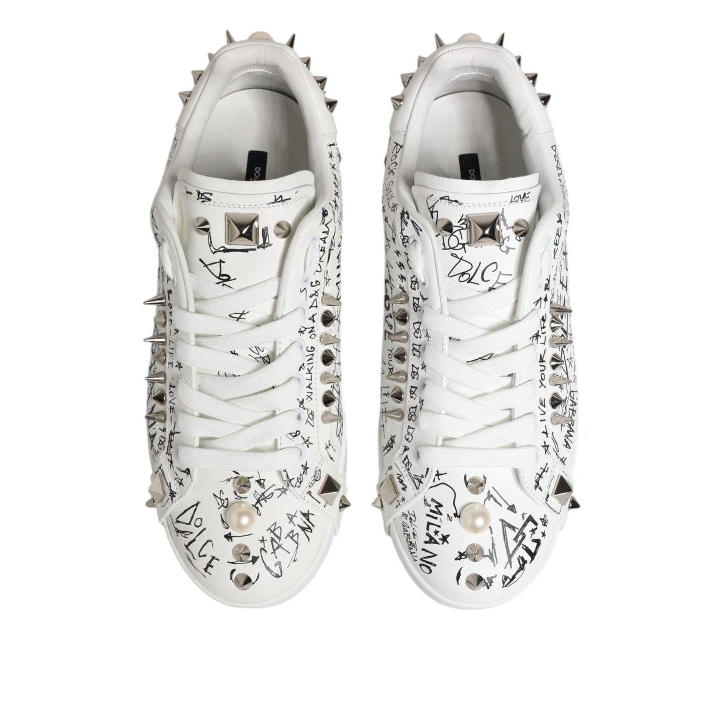 Dolce & Gabbana White Portofino Stud Embellished Men Sneakers Shoes