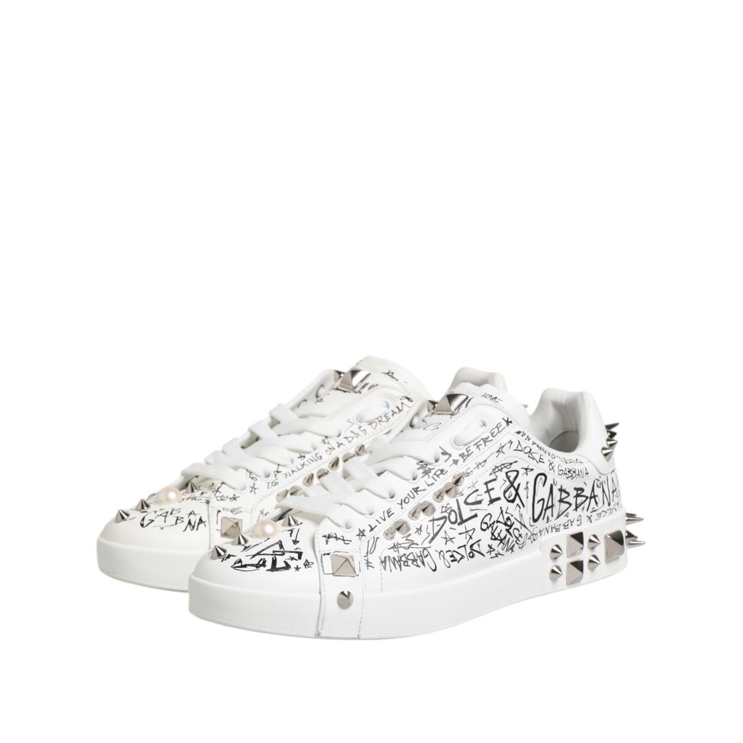 Dolce & Gabbana White Portofino Stud Embellished Men Sneakers Shoes