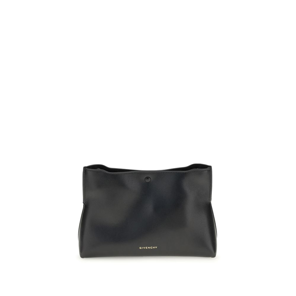 Givenchy Black Calf Leather Bos Taurus Clutch Bag with gold logo, magnetic closure, and adjustable strap, made in Italy for AW25.