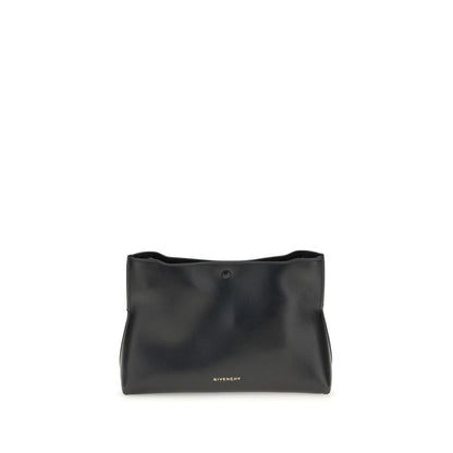 Givenchy Black Calf Leather Bos Taurus Clutch Bag with gold logo, magnetic closure, and adjustable strap, made in Italy for AW25.