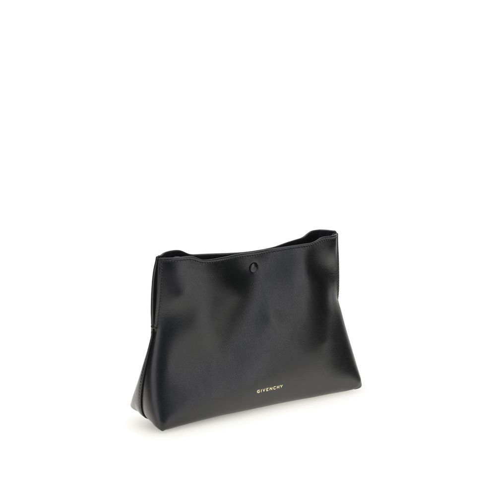 Givenchy Black Calf Leather Bos Taurus Clutch Bag with magnetic closure and gold-printed logo, offering style and functionality, made in Italy.