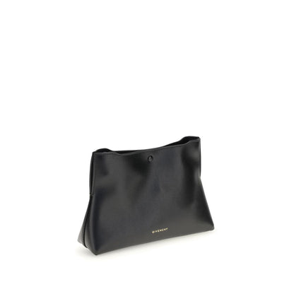 Givenchy Black Calf Leather Bos Taurus Clutch Bag with magnetic closure and gold-printed logo, offering style and functionality, made in Italy.
