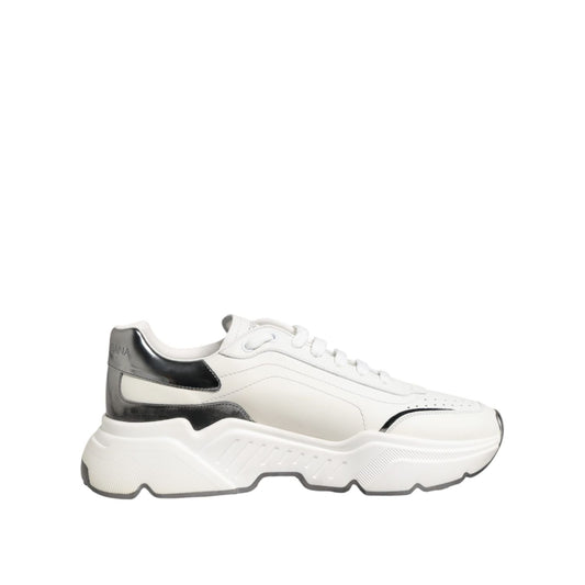 Dolce & Gabbana White Silver DAYMASTER Leather Sneakers Shoes