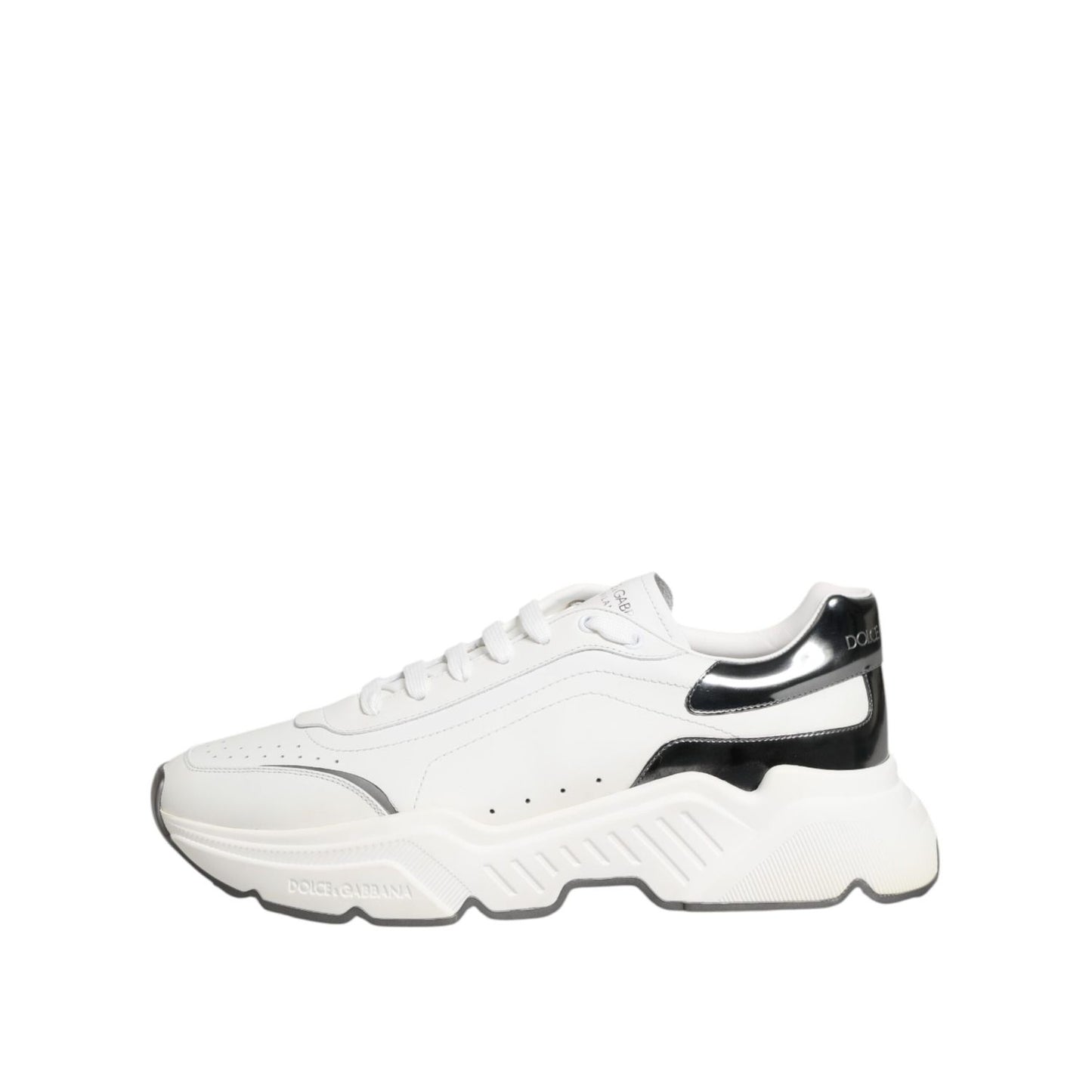 Dolce & Gabbana White Silver DAYMASTER Leather Sneakers Shoes