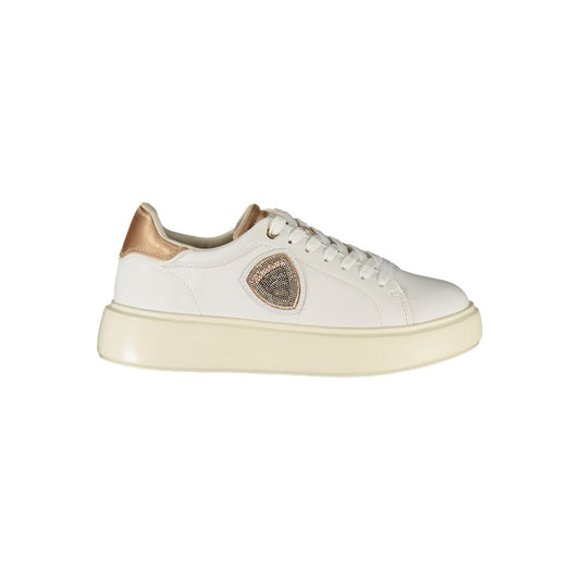 Blauer White Leather Women Sneaker with bronze accents and lace-up design, featuring a removable insole for comfort.