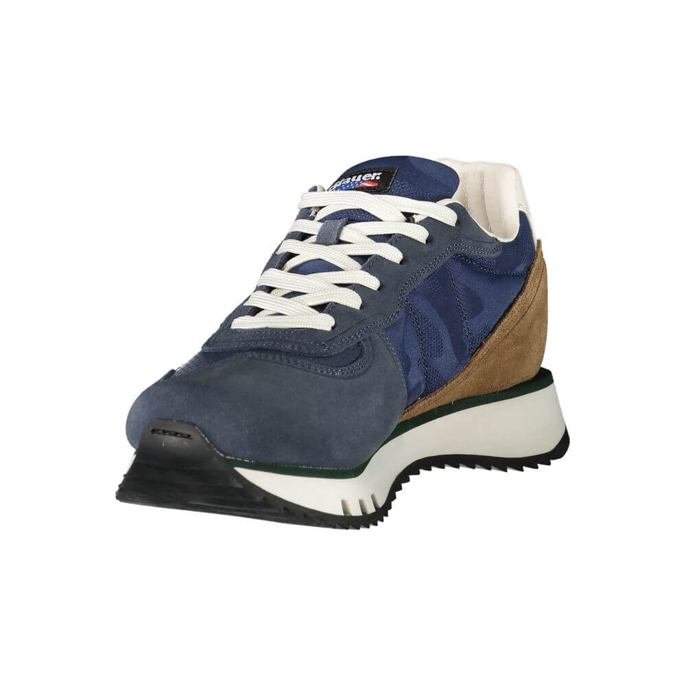 Front view of Blauer Blue Leather Men Sneaker with contrasting details and iconic Blauer logo, perfect for bold and trendy style statements.