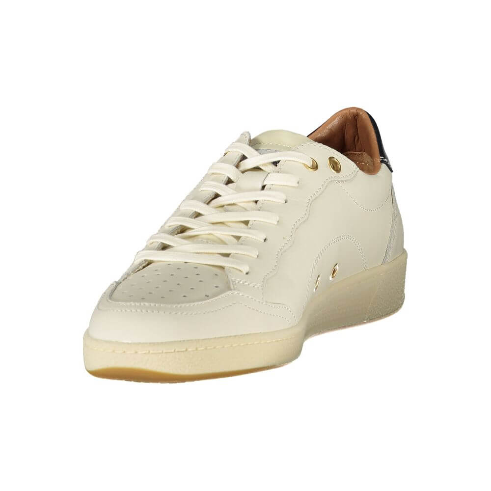Blauer White Leather Men Sneaker with blue accents and removable insole for comfort.