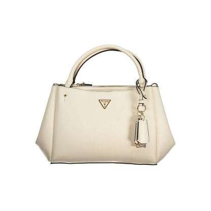 Alt Tag: Guess Jeans White Polyethylene Women Handbag with sturdy handles and adjustable shoulder strap.