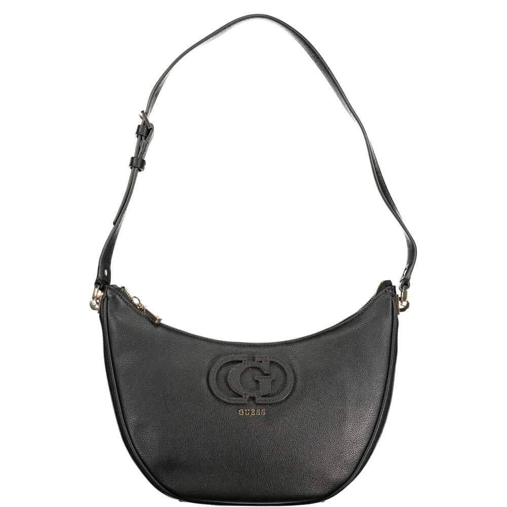 Guess Jeans Black Polyethylene Women Handbag with adjustable strap and zip closure for modern fashion-forward individuals.
