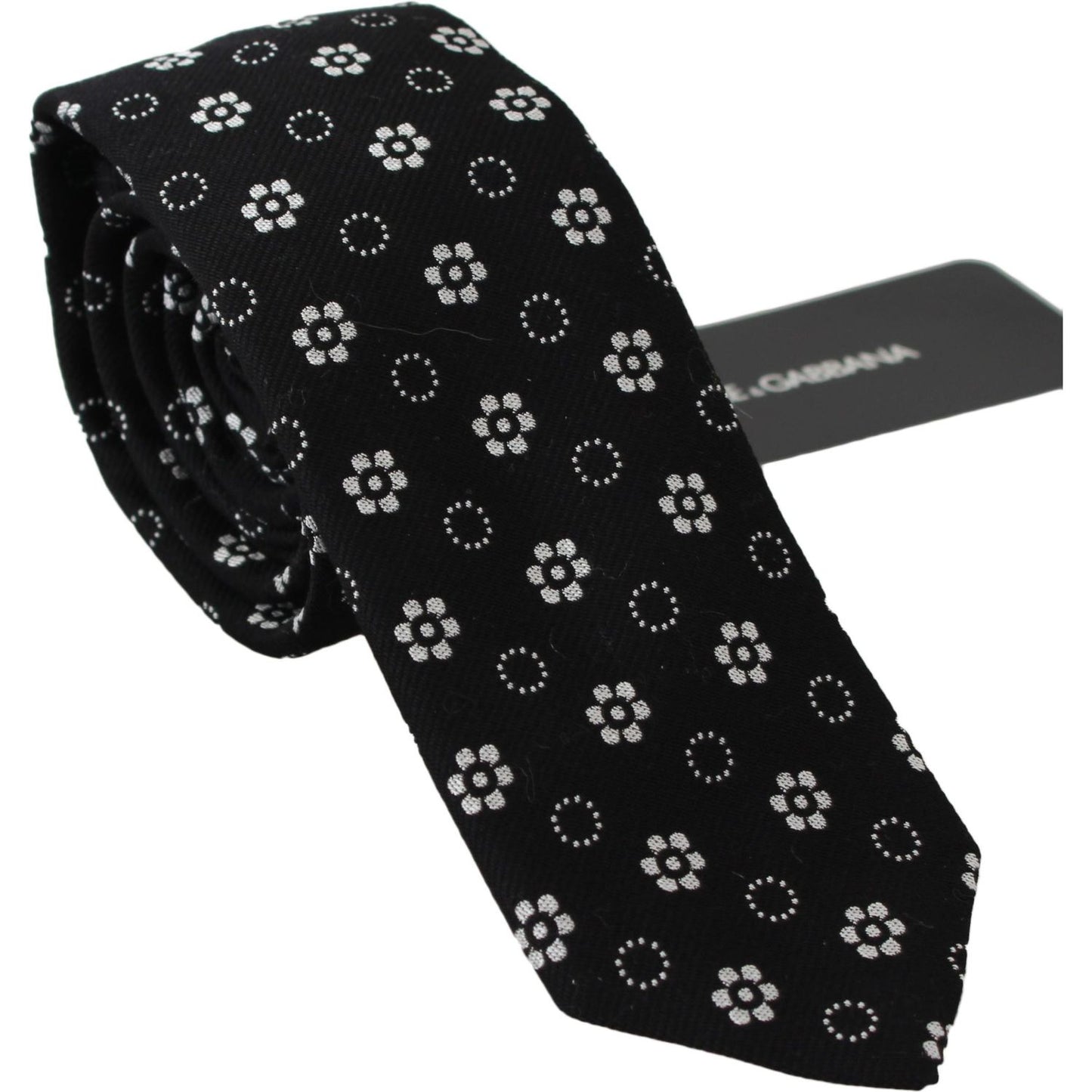 Dolce & Gabbana silk floral tie featuring a black background with floral print, made of 100% silk, brand new with tags.