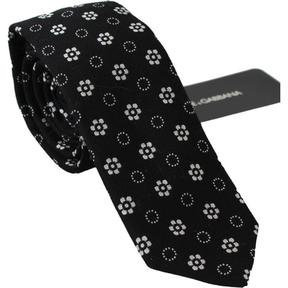 Dolce & Gabbana silk floral tie featuring a black background with floral print, made of 100% silk, brand new with tags.